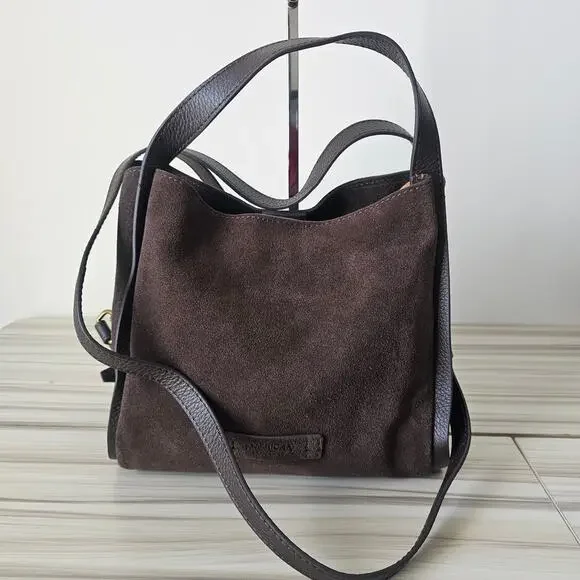 American Leather Brown Suede Auburn Mini Crossbody Bag - Picture 9 of 9